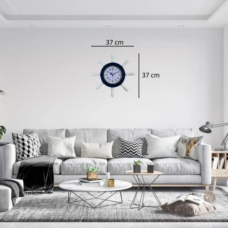 Kavelalı Lacivert Ahşap Dümen Duvar Saati 37 cm · Model D3701V