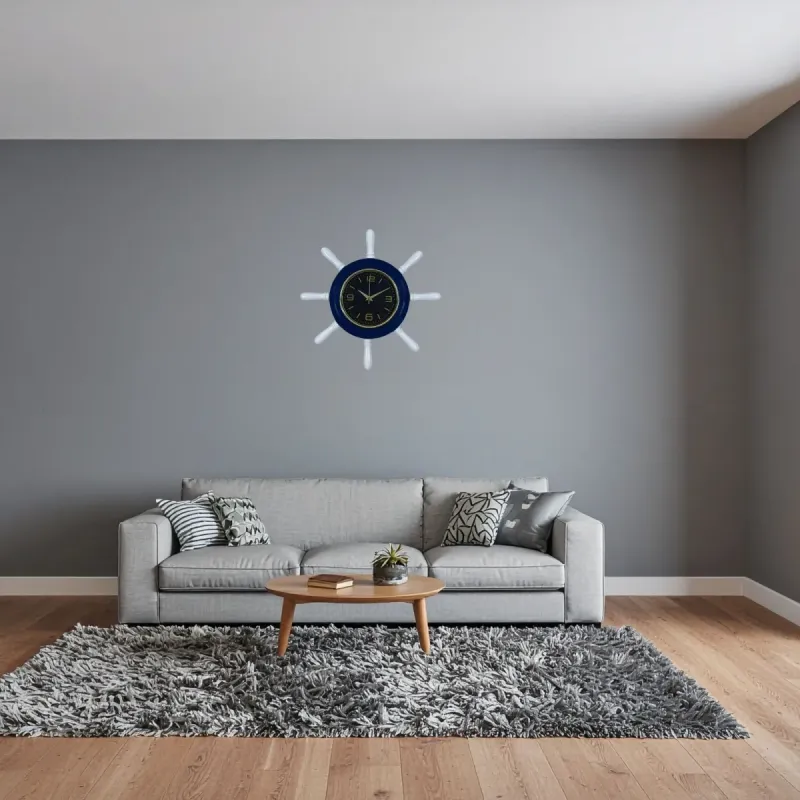 Kavelalı Lacivert Ahşap Dümen Duvar Saati 37 cm · Model D3744V