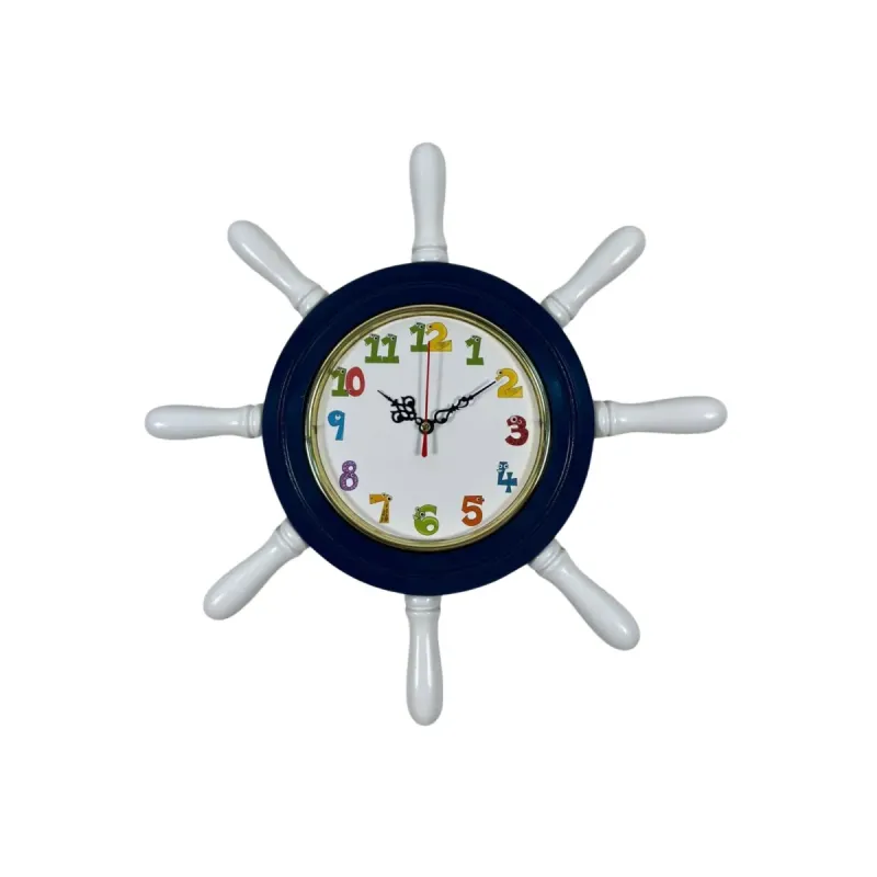 Kavelalı Çocuk Odası Lacivert Ahşap Dümen Duvar Saati 37 cm · Model D3794V