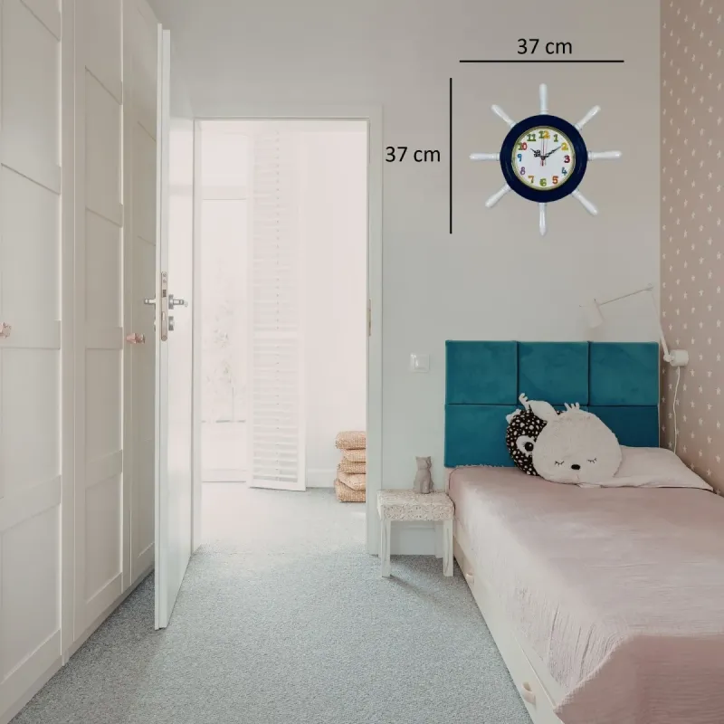 Kavelalı Çocuk Odası Lacivert Ahşap Dümen Duvar Saati 37 cm · Model D3794V