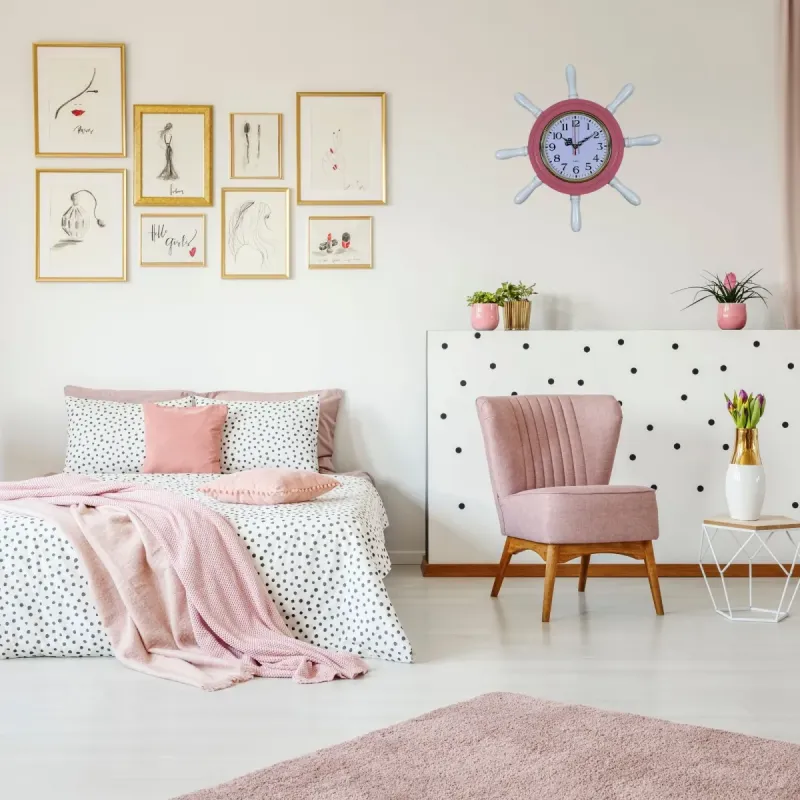 Kavelalı Pembe Ahşap Dümen Duvar Saati 37 cm · Model D3701P