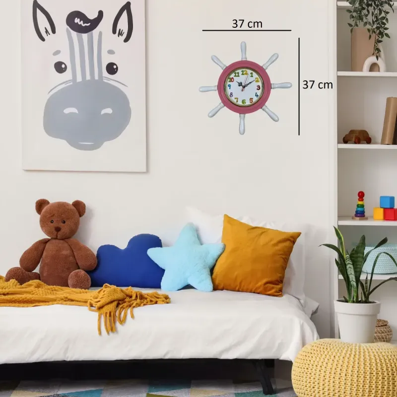 Kavelalı Çocuk Odası Pembe Ahşap Dümen Duvar Saati 37 cm · Model D3794P
