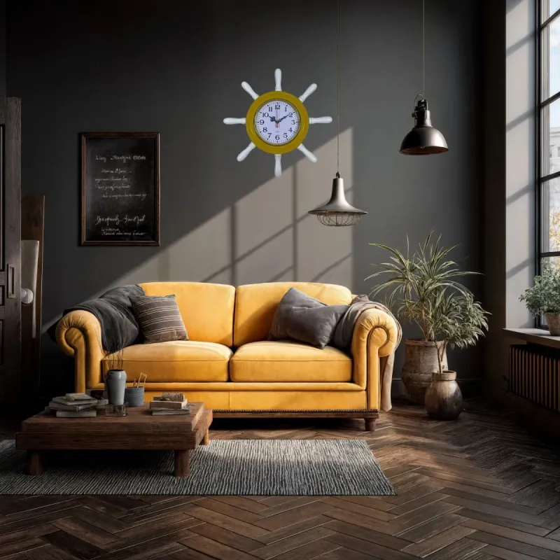 Kavelalı Sarı Ahşap Dümen Duvar Saati 37 cm · Model D3701Y