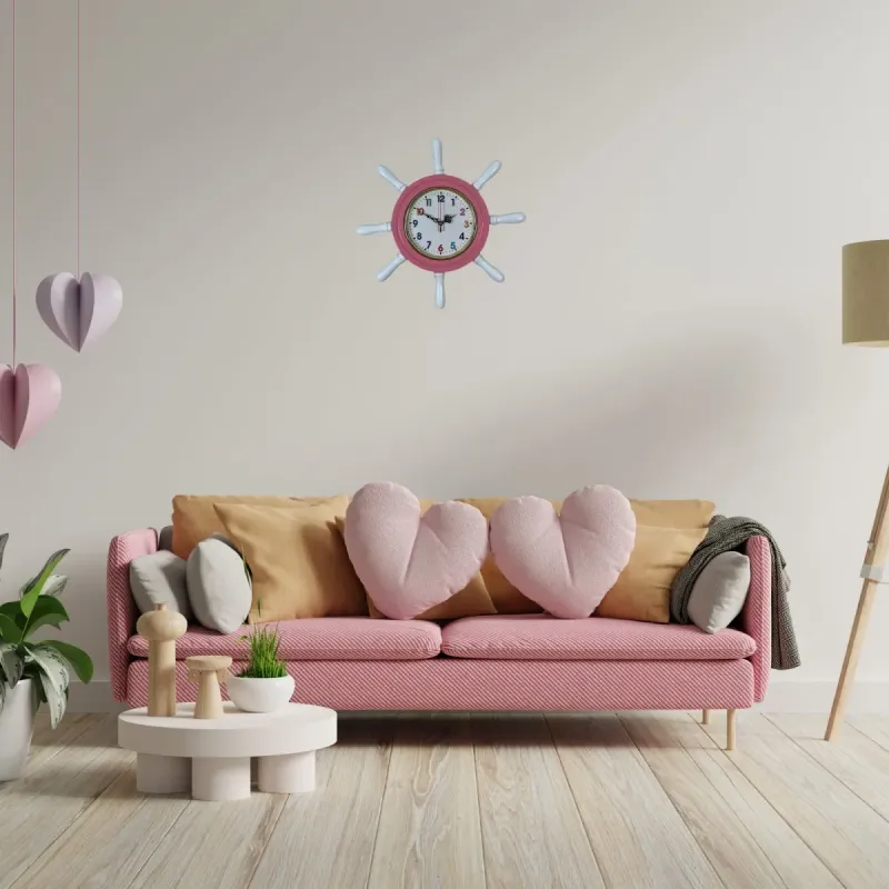 Kavelalı Pembe Ahşap Dümen Duvar Saati 37 cm · Model D37CP