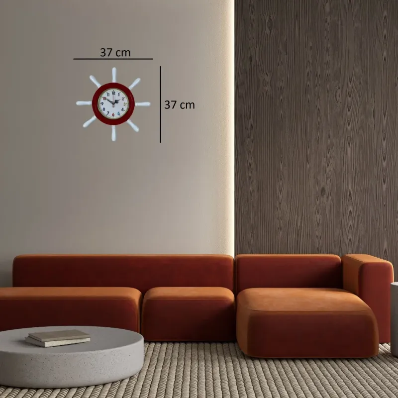 Kavelalı Kırmızı Ahşap Dümen Duvar Saati 37 cm · Model D37CR