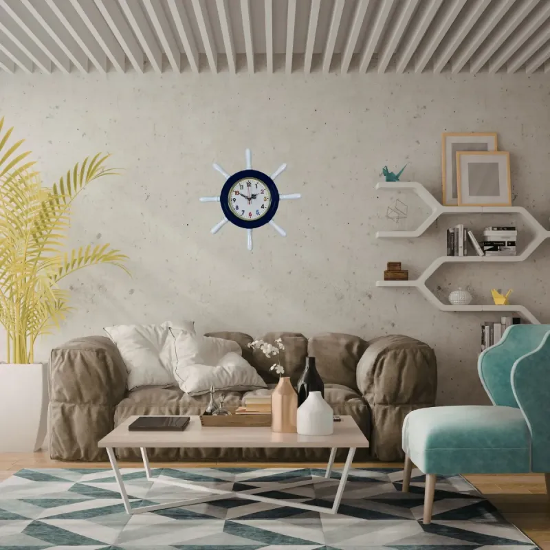 Kavelalı Lacivert Ahşap Dümen Duvar Saati 37 cm · Model D37CV
