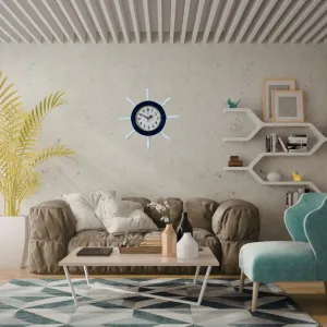 Kavelalı Lacivert Ahşap Dümen Duvar Saati 37 cm · Model D37CV