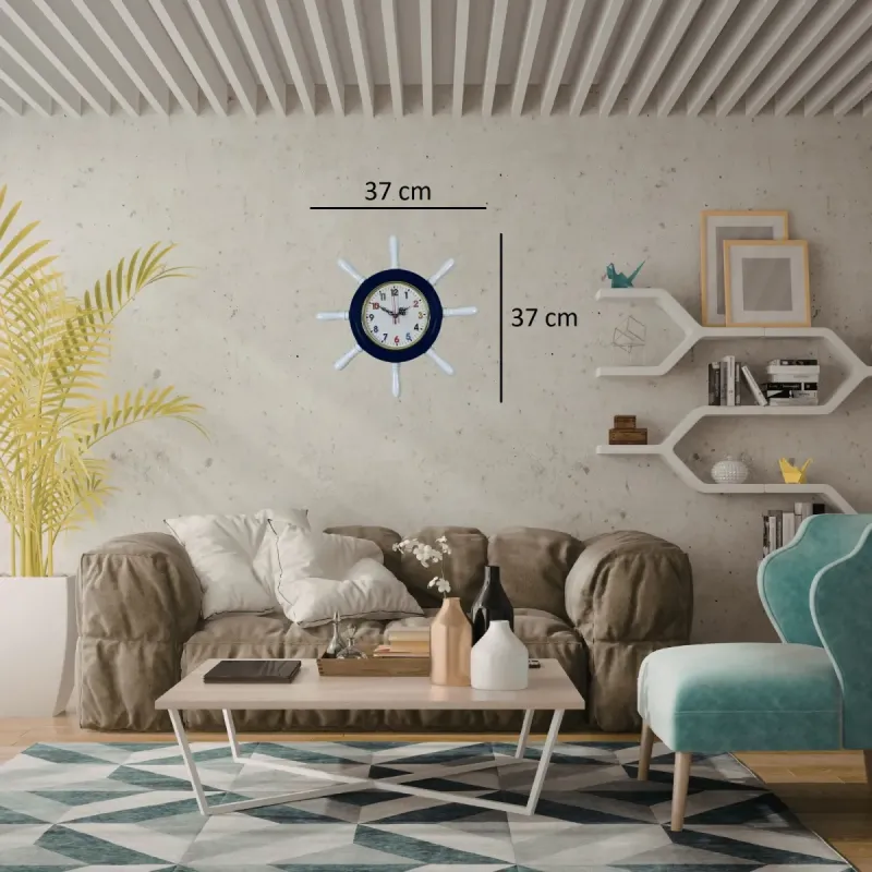 Kavelalı Lacivert Ahşap Dümen Duvar Saati 37 cm · Model D37CV
