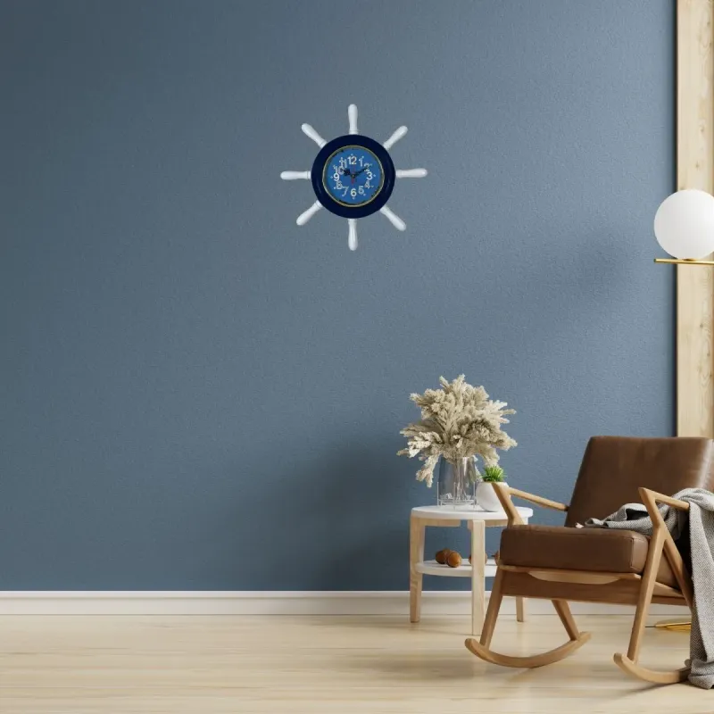 Kavelalı Retro Görünümlü Lacivert Ahşap Dümen Duvar Saati 37 cm · Model D37VV