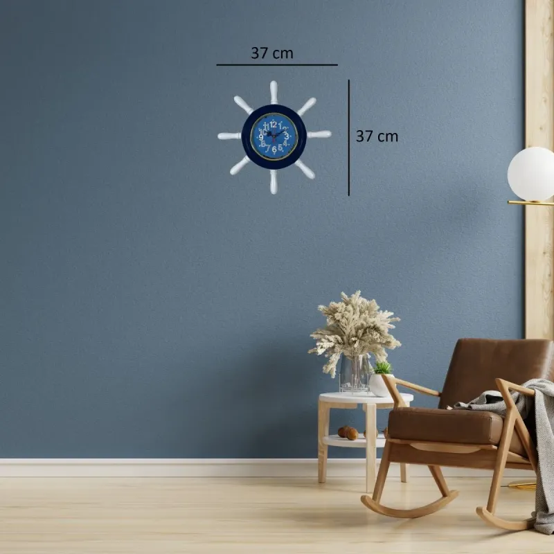 Kavelalı Retro Görünümlü Lacivert Ahşap Dümen Duvar Saati 37 cm · Model D37VV