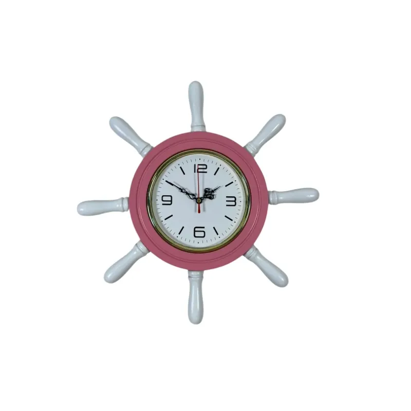 Kavelalı Pembe Ahşap Dümen Duvar Saati 37 cm · Model D3708P