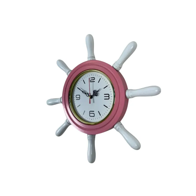 Kavelalı Pembe Ahşap Dümen Duvar Saati 37 cm · Model D3708P
