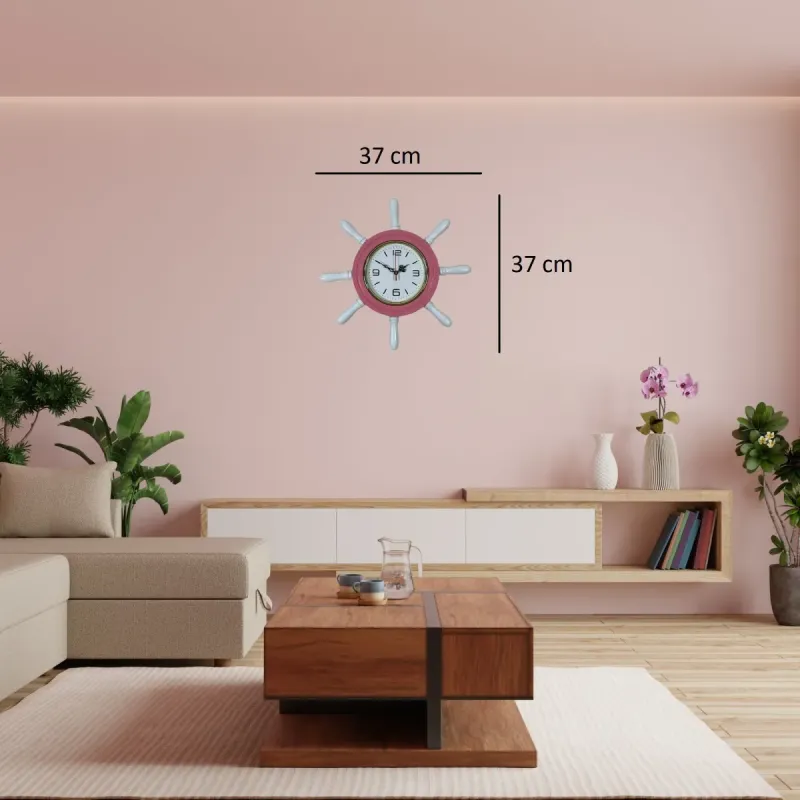 Kavelalı Pembe Ahşap Dümen Duvar Saati 37 cm · Model D3708P