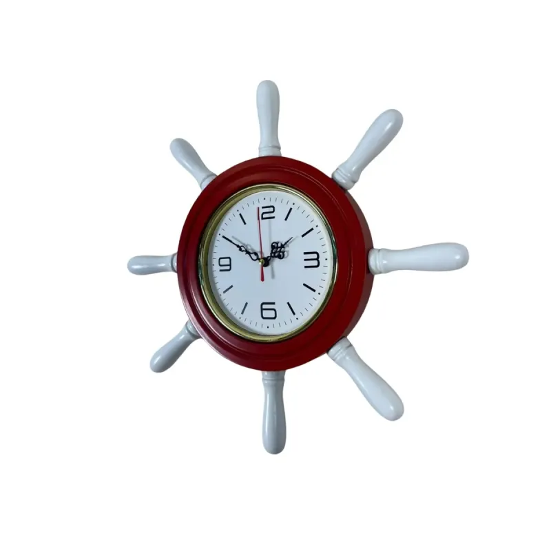 Kavelalı Kırmızı Ahşap Dümen Duvar Saati 37 cm · Model D3708R