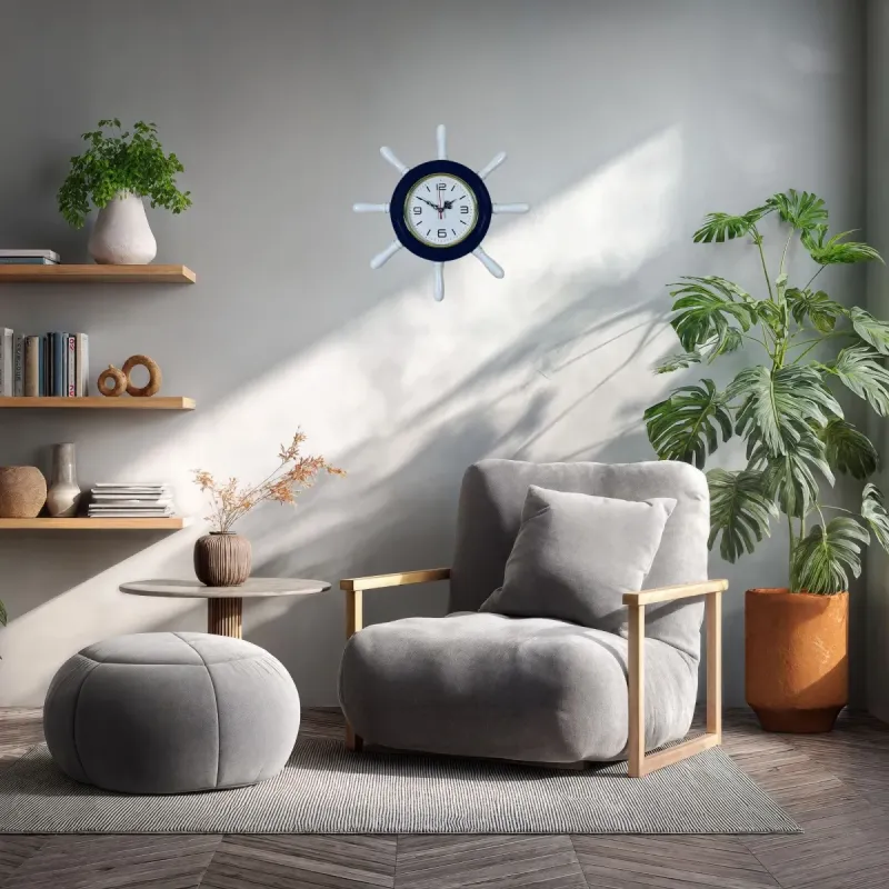 Kavelalı Lacivert Ahşap Dümen Duvar Saati 37 cm · Model D3708V