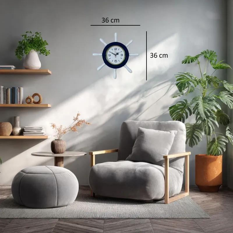 Kavelalı Lacivert Ahşap Dümen Duvar Saati 37 cm · Model D3708V