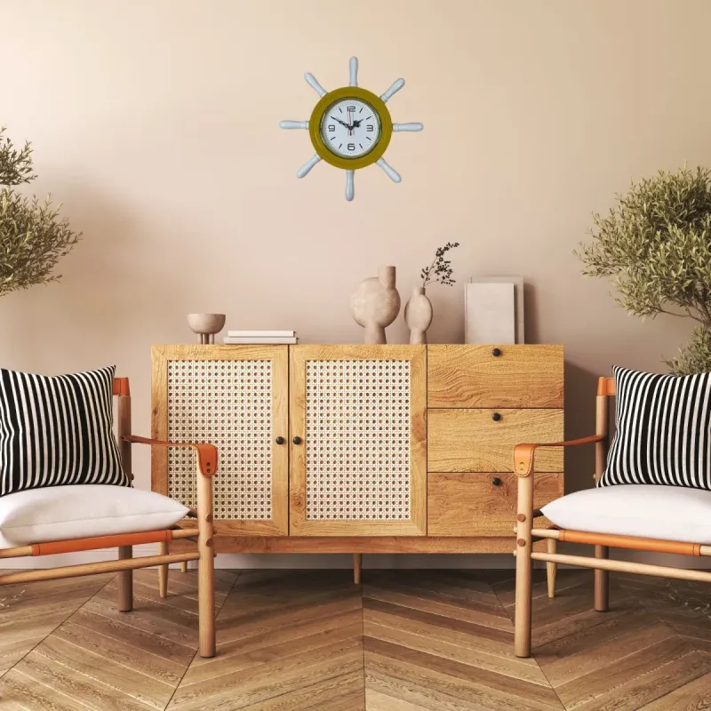 Kavelalı Sarı Ahşap Dümen Duvar Saati 37 cm · Model D3708Y
