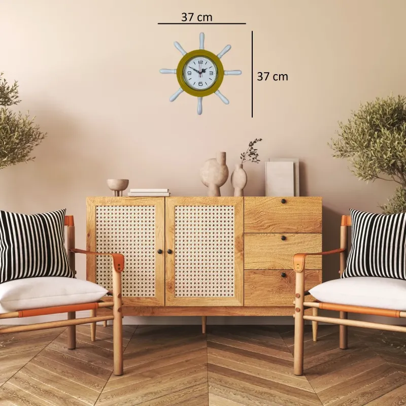 Kavelalı Sarı Ahşap Dümen Duvar Saati 37 cm · Model D3708Y
