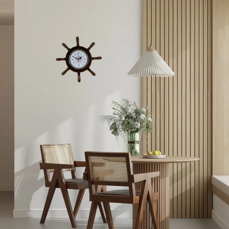 Kavelalı Retro Görünümlü Eskitme Ahşap Dümen Duvar Saati 37 cm · Model D3726E