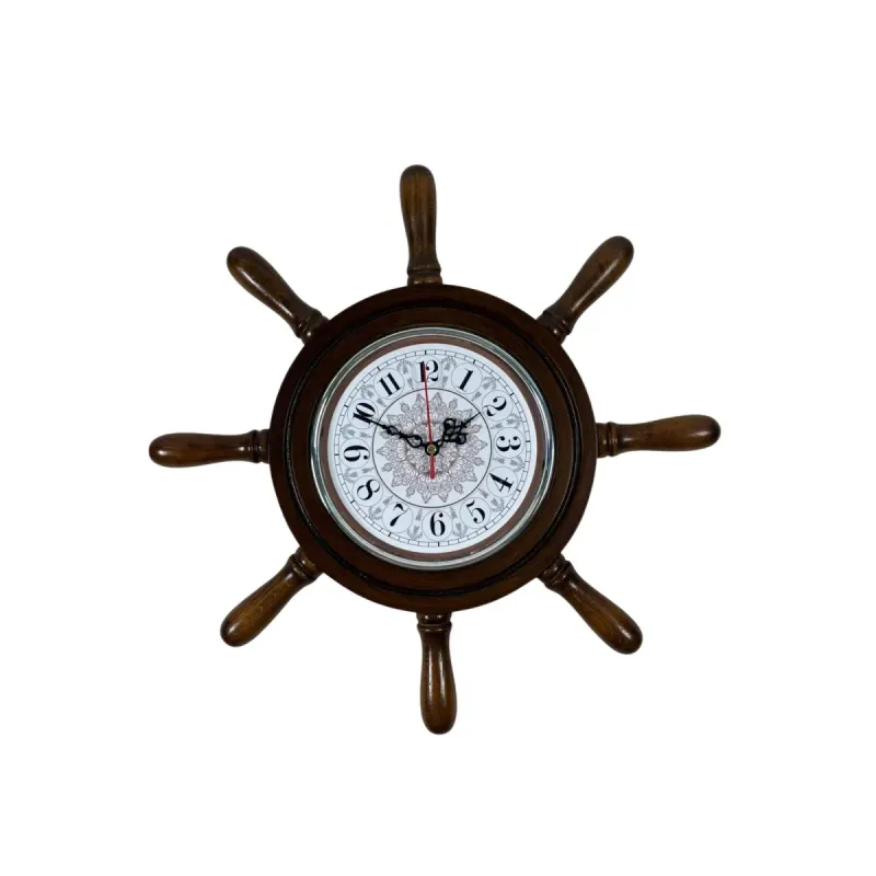 Kavelalı Retro Görünümlü Eskitme Ahşap Dümen Duvar Saati 37 cm · Model D3726E
