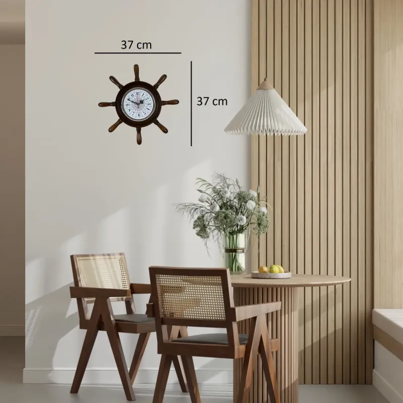 Kavelalı Retro Görünümlü Eskitme Ahşap Dümen Duvar Saati 37 cm · Model D3726E