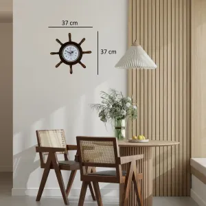 Kavelalı Retro Görünümlü Eskitme Ahşap Dümen Duvar Saati 37 cm · Model D3726E