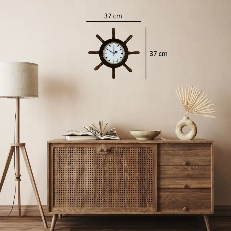 Kavelalı Eskitme Ahşap Dümen Duvar Saati 37 cm · Model D3789E
