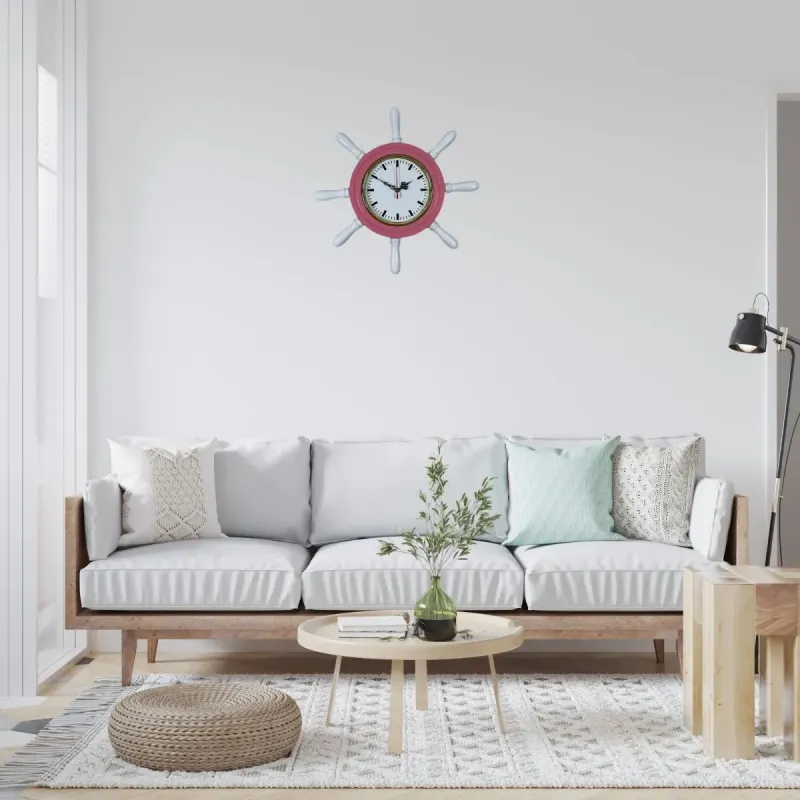 Kavelalı Pembe Ahşap Dümen Duvar Saati 37 cm · Model D3789P