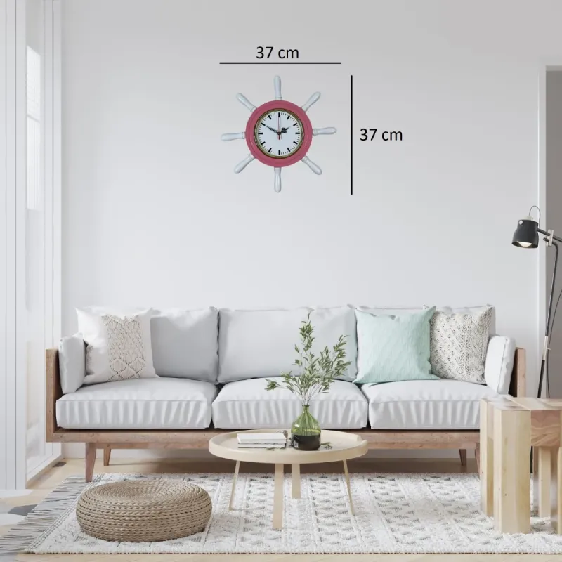 Kavelalı Pembe Ahşap Dümen Duvar Saati 37 cm · Model D3789P
