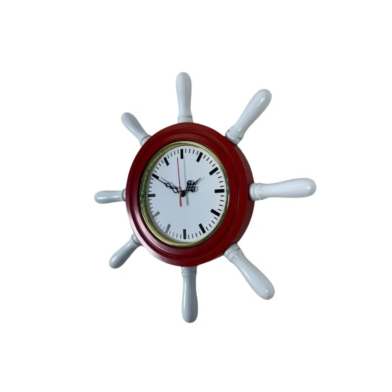 Kavelalı Kırmızı Ahşap Dümen Duvar Saati 37 cm · Model D3789R