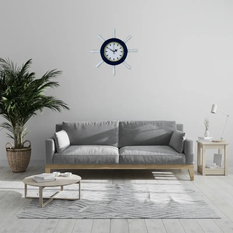 Kavelalı Lacivert Ahşap Dümen Duvar Saati 37 cm · Model D3789V