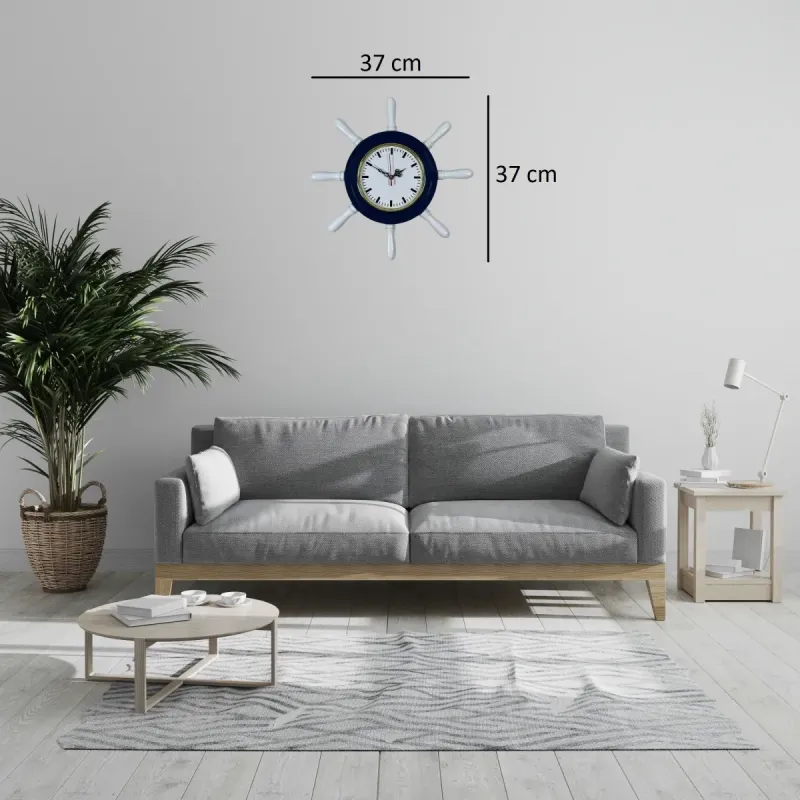 Kavelalı Lacivert Ahşap Dümen Duvar Saati 37 cm · Model D3789V