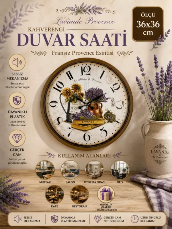 Kahverengi Plastik Duvar Saati 36 cm · Model PP-3635I