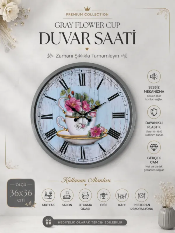 Gri Plastik Duvar Saati 36 cm · Model PP-3680K
