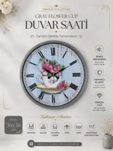 Gri Plastik Duvar Saati 36 cm · Model PP-3680K