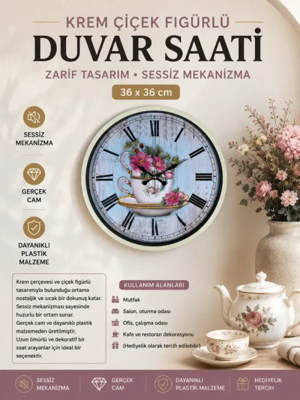 Krem Plastik Duvar Saati 36 cm · Model PP-3680X
