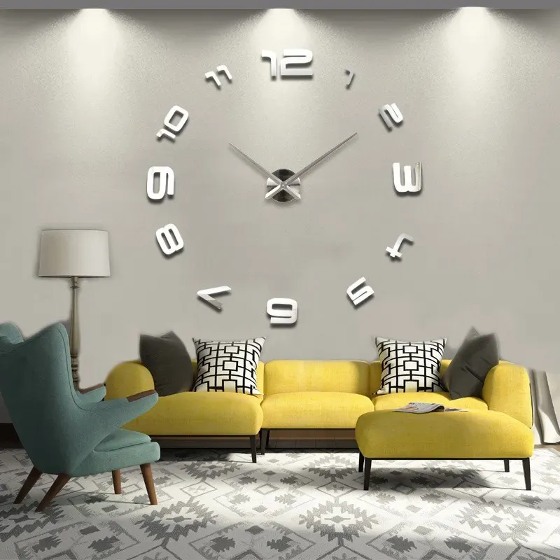 3D Yapıştırmalı Krom Pleksi Duvar Saati 80 cm · Model 4115