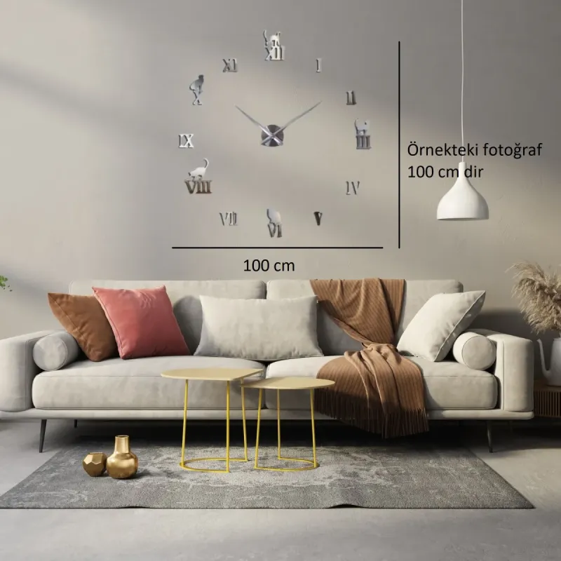 Roma Rakamlı Krom Pleksi Duvar Saati 100 cm · Model 4320