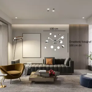 Aynalı 3D Yapıştırmalı Krom Pleksi Duvar Saati 100 cm · Model 4329