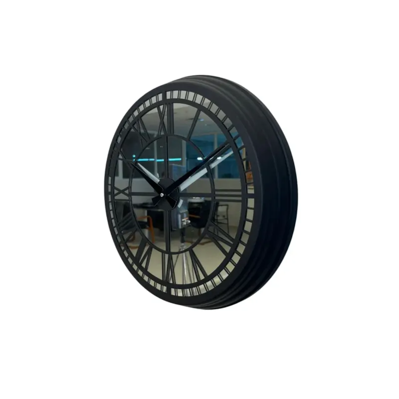 Roma Rakamlı Aynalı Siyah Metal Duvar Saati 40 cm · Model 40B