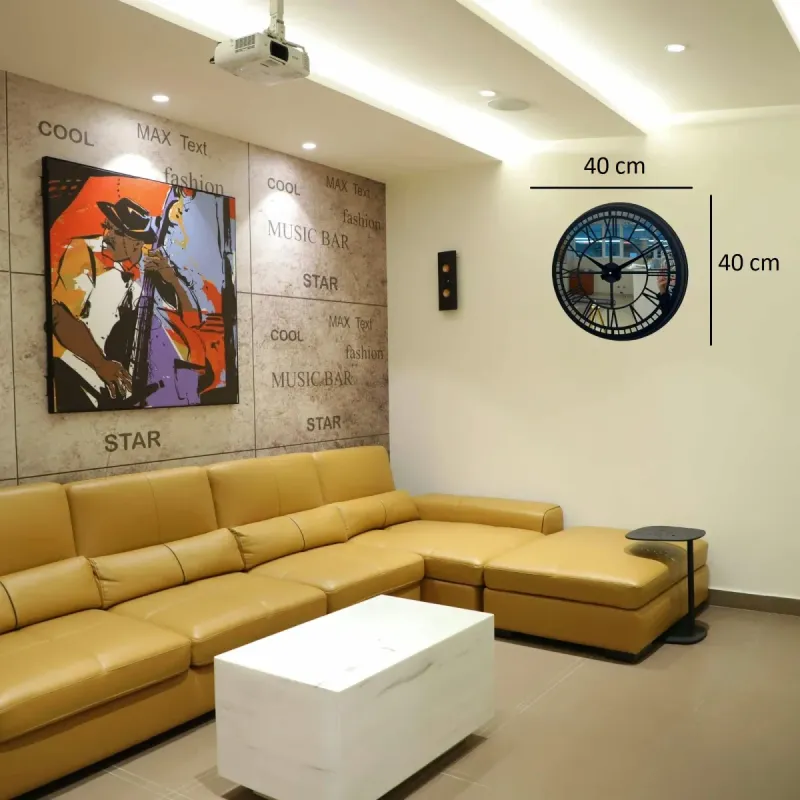 Roma Rakamlı Aynalı Siyah Metal Duvar Saati 40 cm · Model 40B
