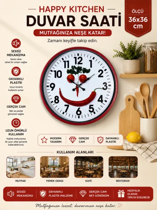 Kırmızı Plastik Duvar Saati 36 cm · Model PP-3634R