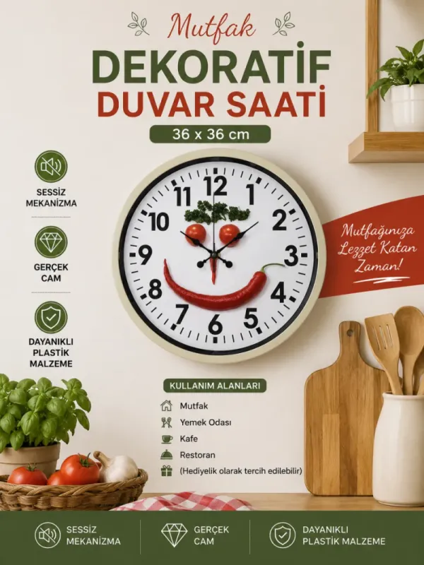 Krem Plastik Duvar Saati 36 cm · Model PP-3634X
