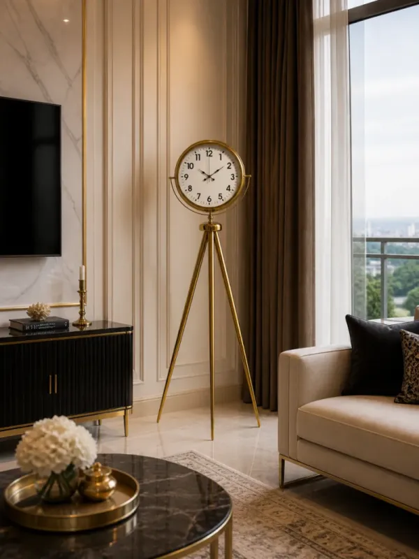Gold Metal Ayaklı Tripod Saat 150 x 45 cm · Model AS-4001GG