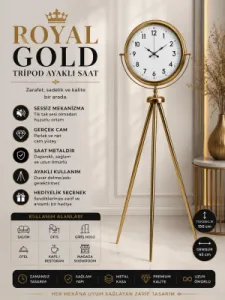 Gold Metal Ayaklı Tripod Saat 150 x 45 cm · Model AS-4005GG