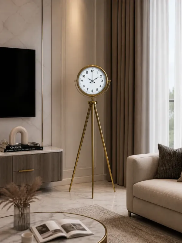 Gold Metal Ayaklı Tripod Saat 150 x 45 cm · Model AS-4005GG