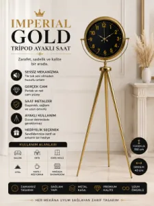 Gold Metal Ayaklı Tripod Saat 150 x 45 cm · Model AS-4023GG