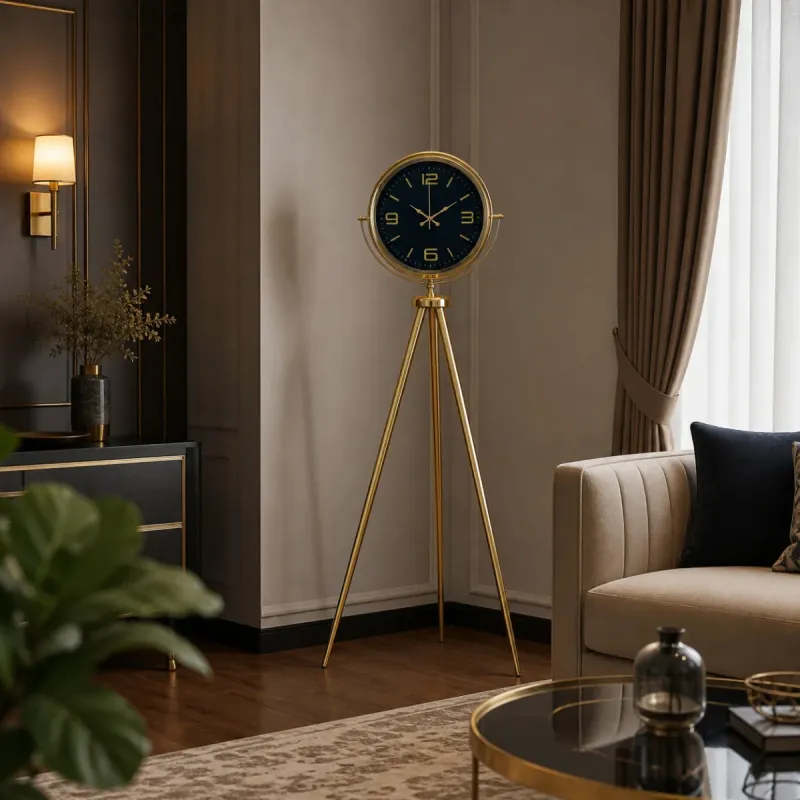 Gold Metal Ayaklı Tripod Saat 150 x 45 cm · Model AS-4044GG