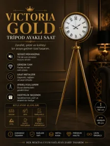 Gold Metal Ayaklı Tripod Saat 150 x 45 cm · Model AS-4054GG