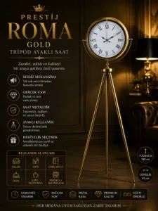 Roma Rakamlı Gold Metal Ayaklı Tripod Saat 150 x 45 cm · Model AS-4055GG